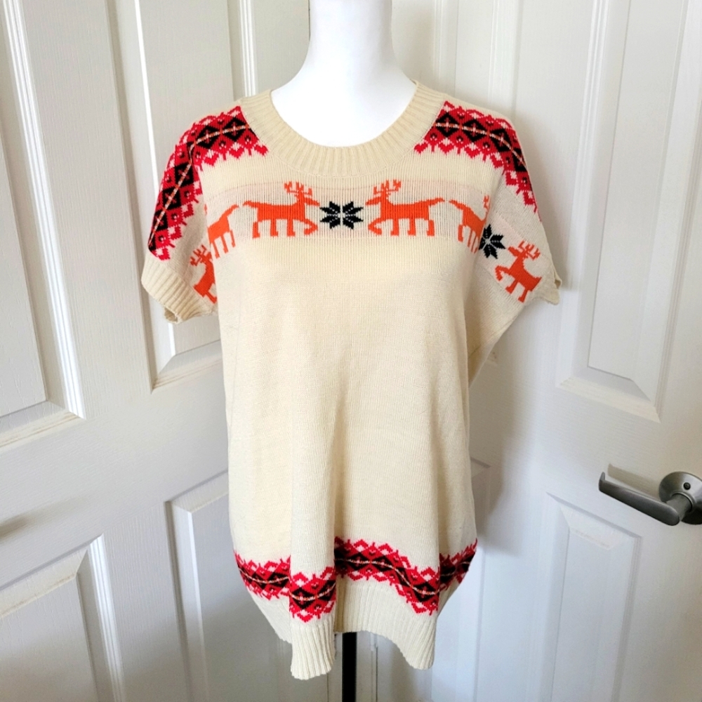 POL | Oversized VTG Short Sleeve Knit Holiday Dolman Sweater (SIZE S)